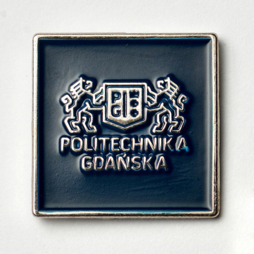 pins with the logo of Gdańsk University of Technology